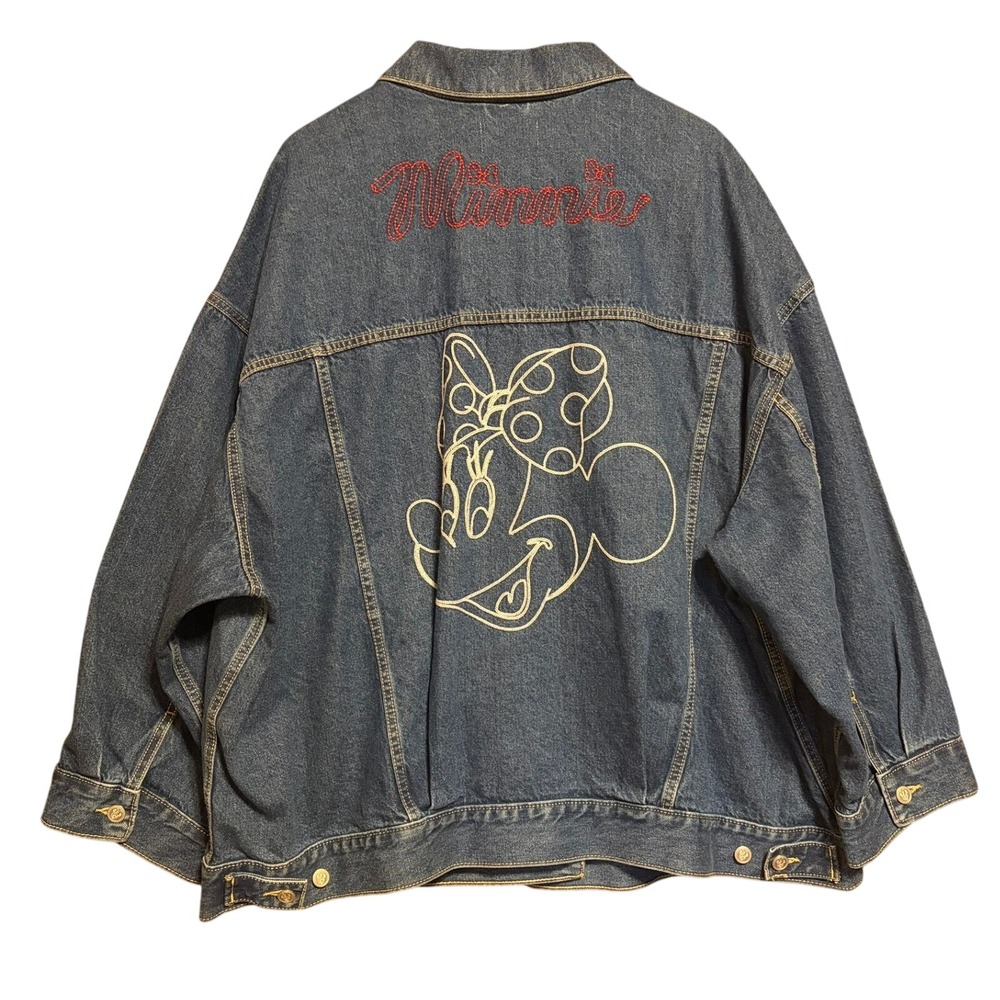 Old Navy Disney Minnie Mouse Denim Jacket XXL Blue Embroidered Oversized NWT